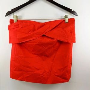 jcrew red poplin strapless gathered bandeau top